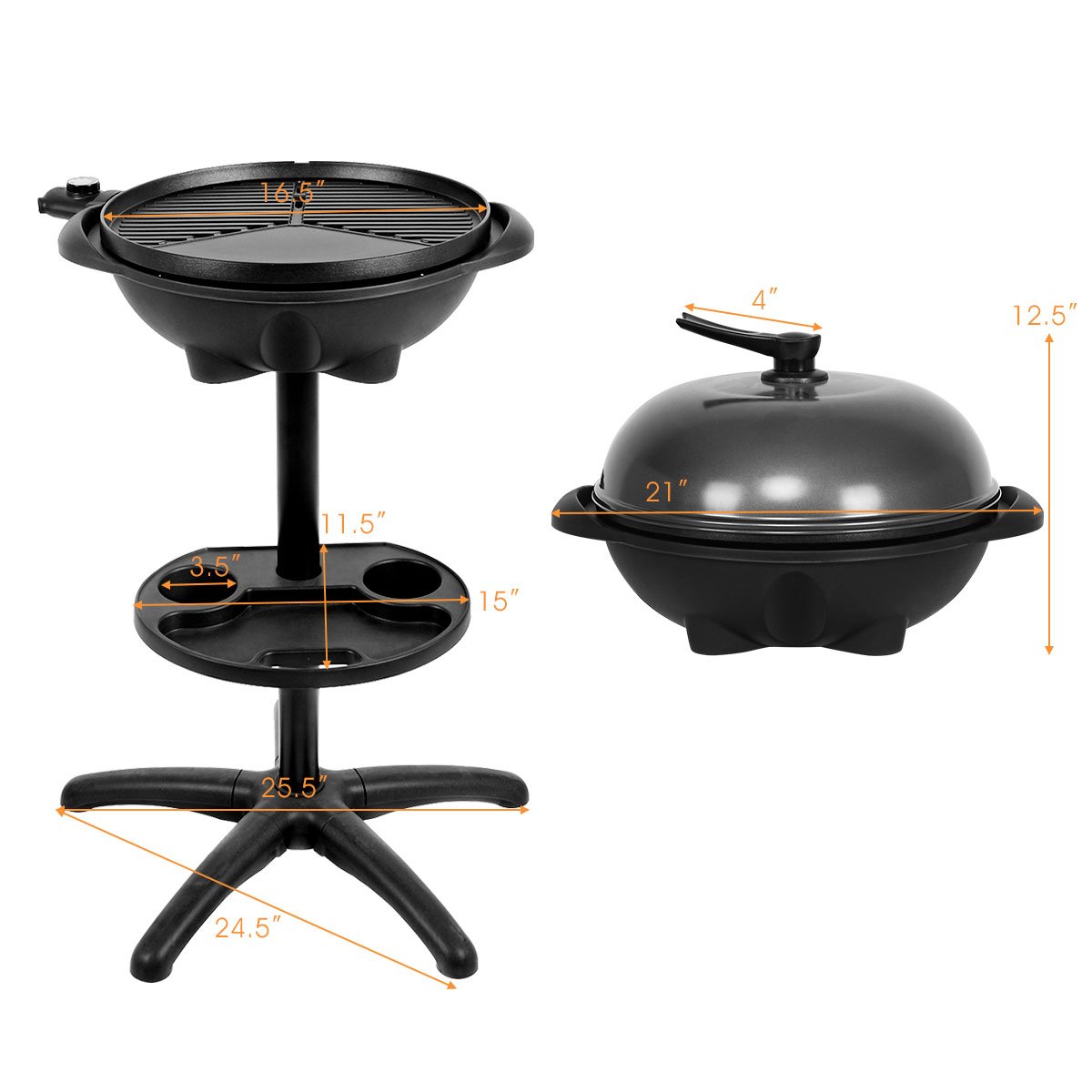 1350 W Outdoor Electric BBQ Grill with Removable Stand Easy to Install-Black