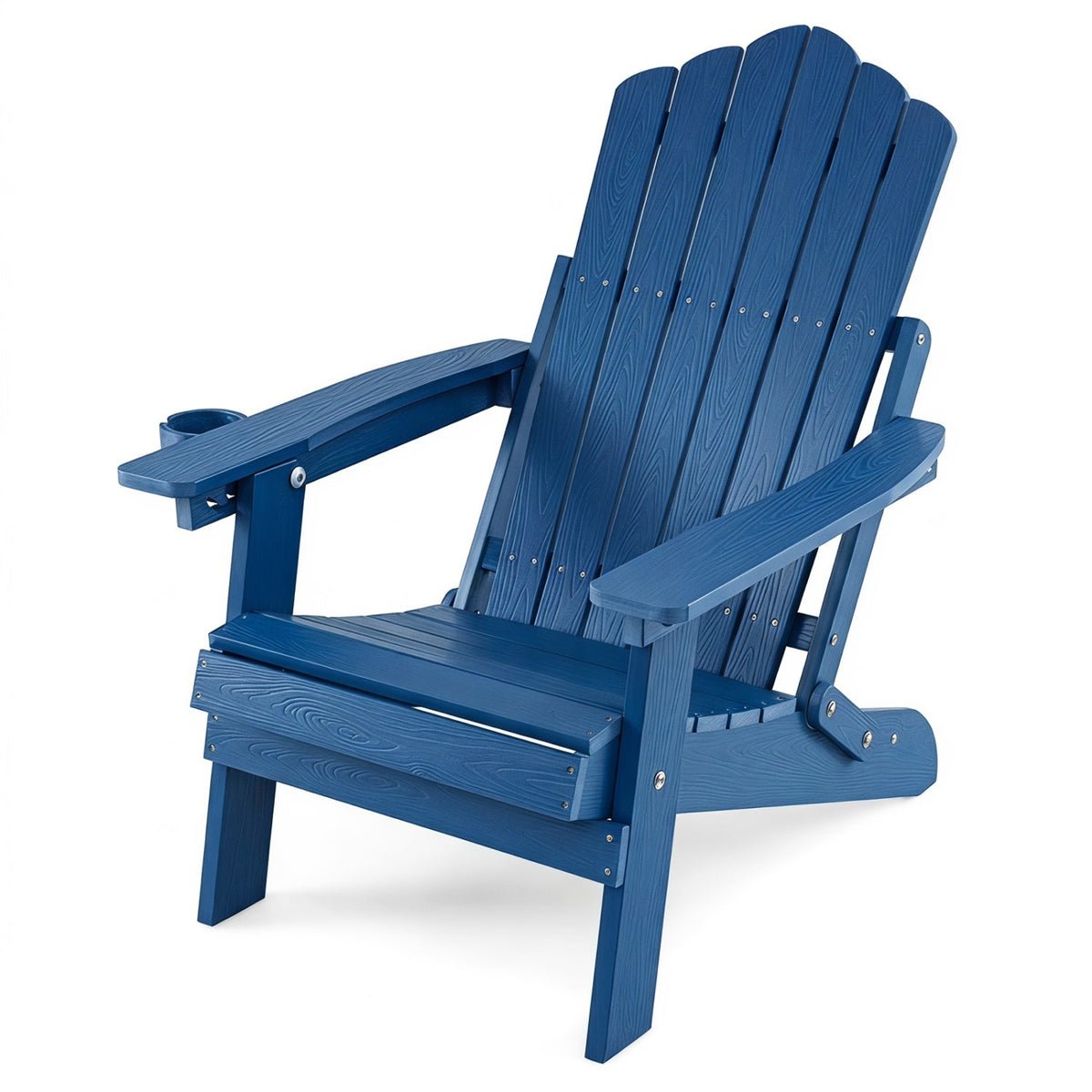 Outdoor Folding Adirondack Chair with Cup Holder and 5-Level Backrest-Navy