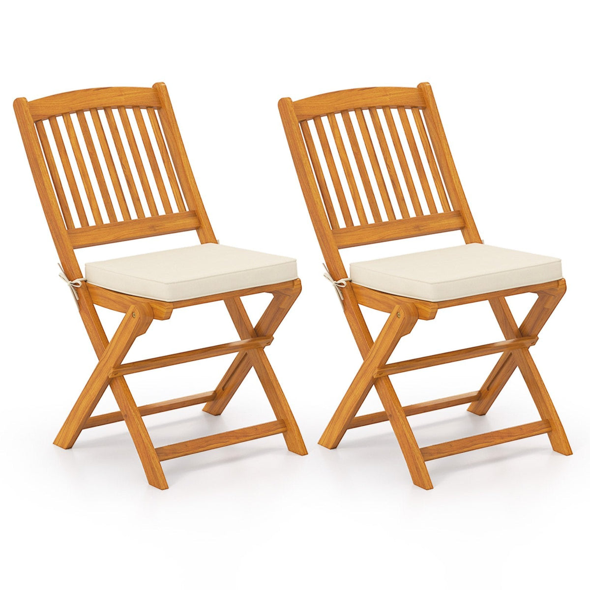 Outdoor Folding Chairs with Seat Cushions Set of 2-Beige