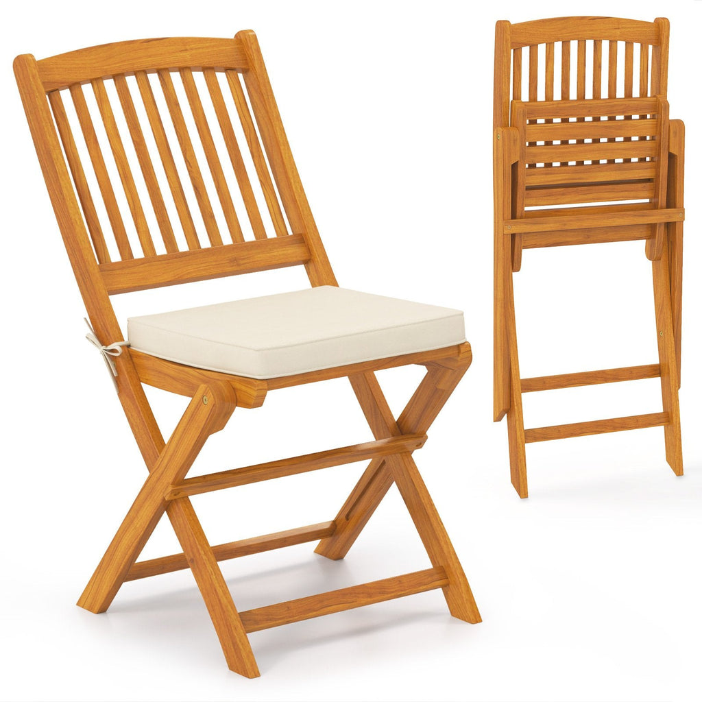 Outdoor Folding Chairs with Seat Cushions Set of 2-Beige