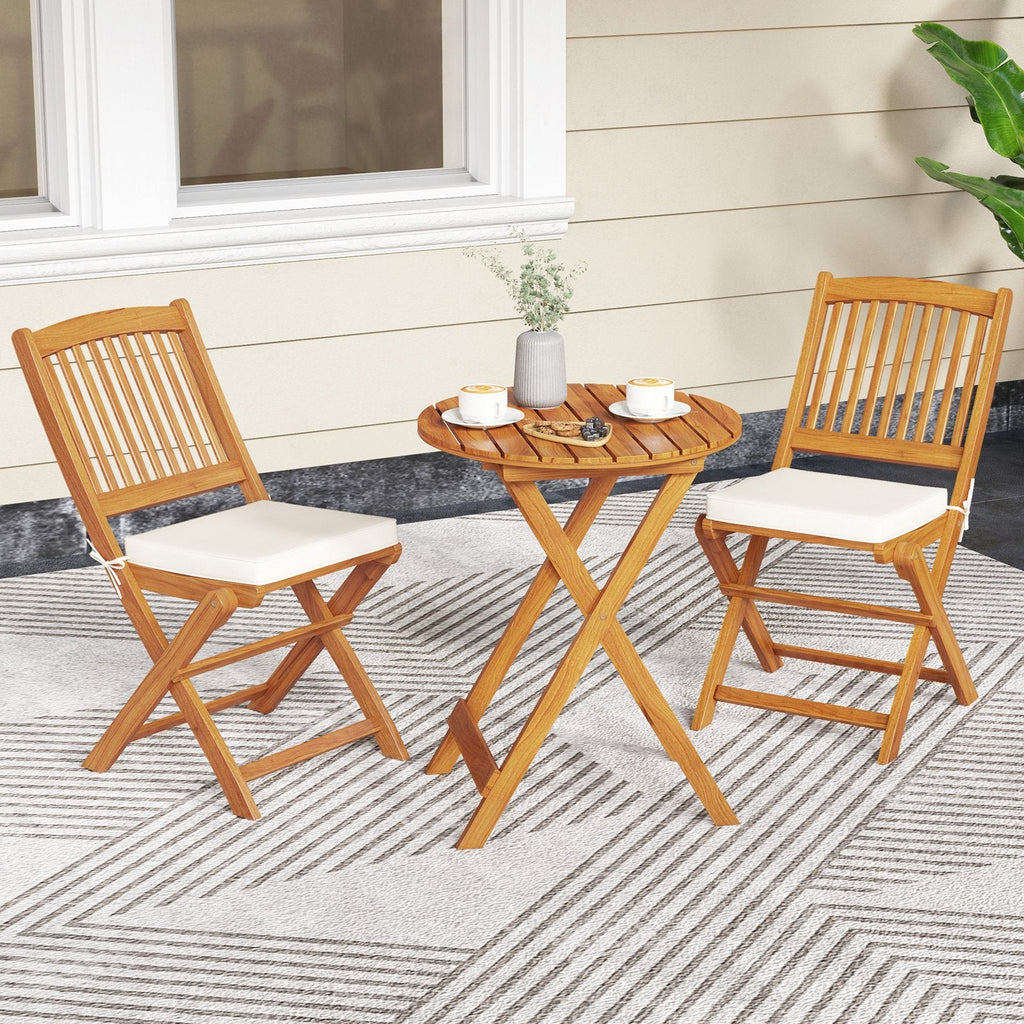Outdoor Folding Chairs with Seat Cushions Set of 2-Beige