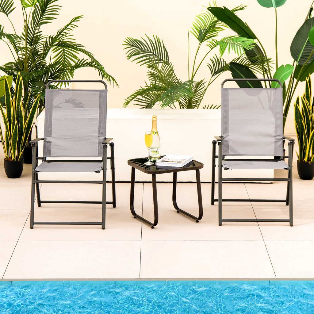 Outdoor Folding Sling Chairs Set of 4 with Armrest and Backrest-Gray