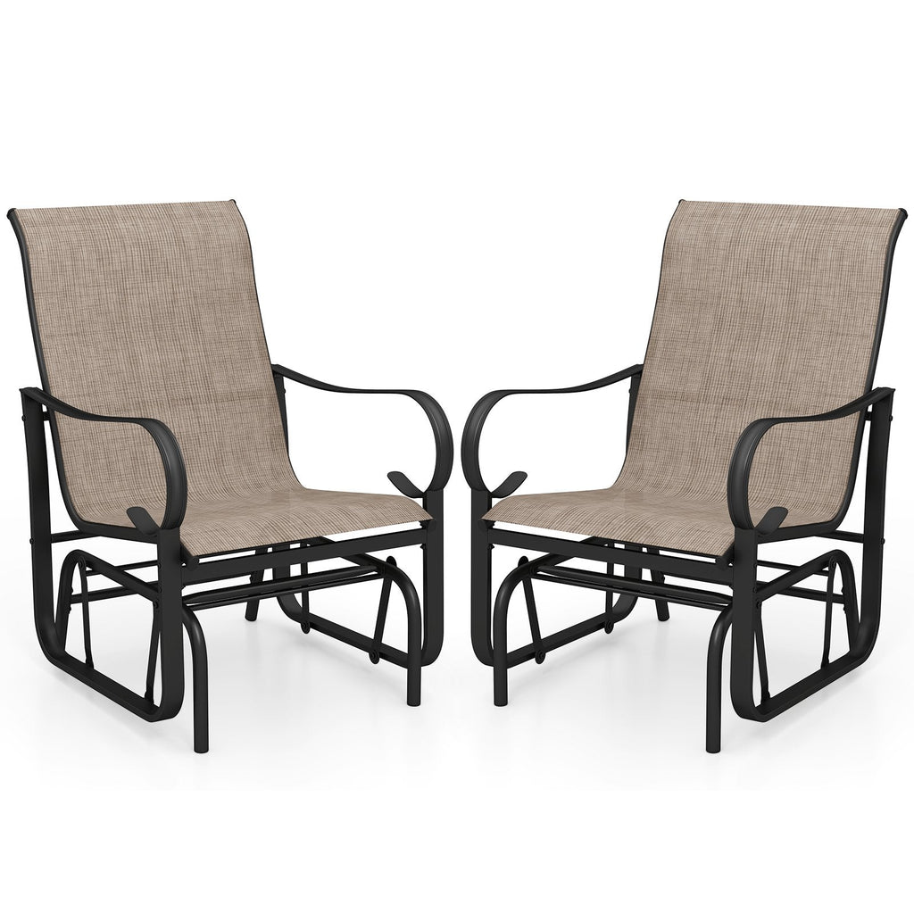 Outdoor Glider Chairs Set of 2 with High Backrest Breathable Mesh Fabric and Metal Frame-Black and Brown