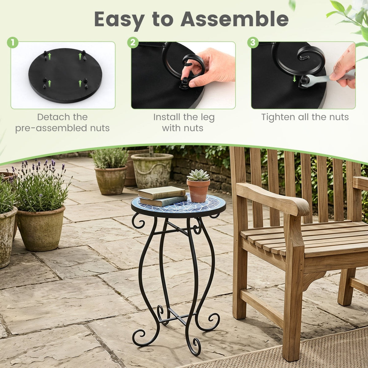 Outdoor Indoor Steel Accent Plant Stand Cobalt Table-Blue
