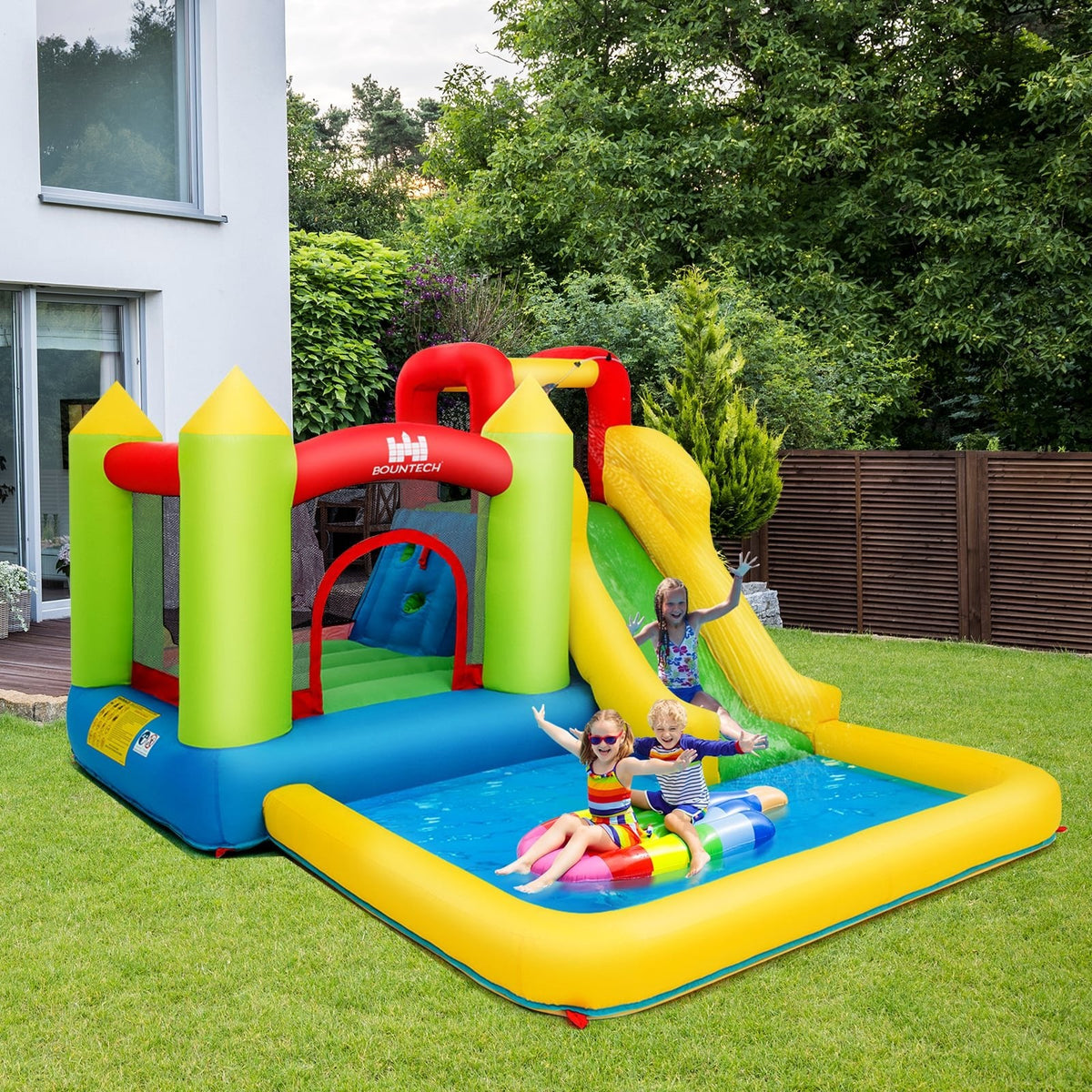 Castle Inflatable Bouncer with Water Slide, Splash Pool and 480W Blower