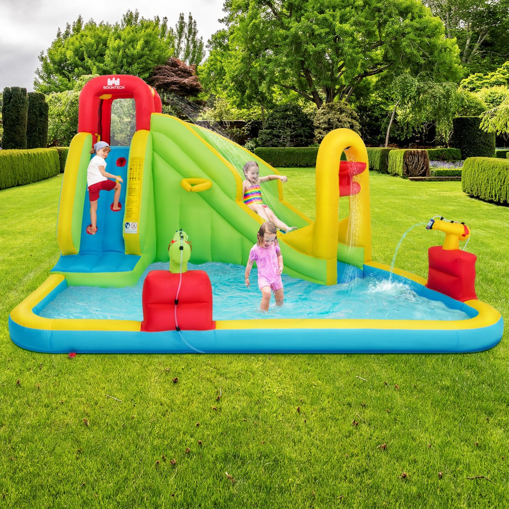 6-in-1 Inflatable Water Slide with Security Platform, Water Sink and 480W Blower