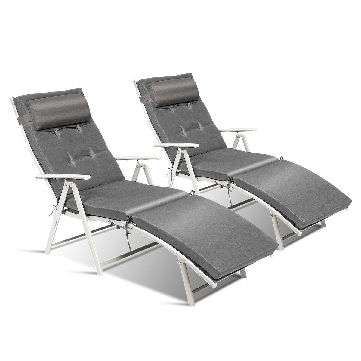 Folding Chaise Lounge with Removable Cushion and Pillow, 7 Positions, Gray