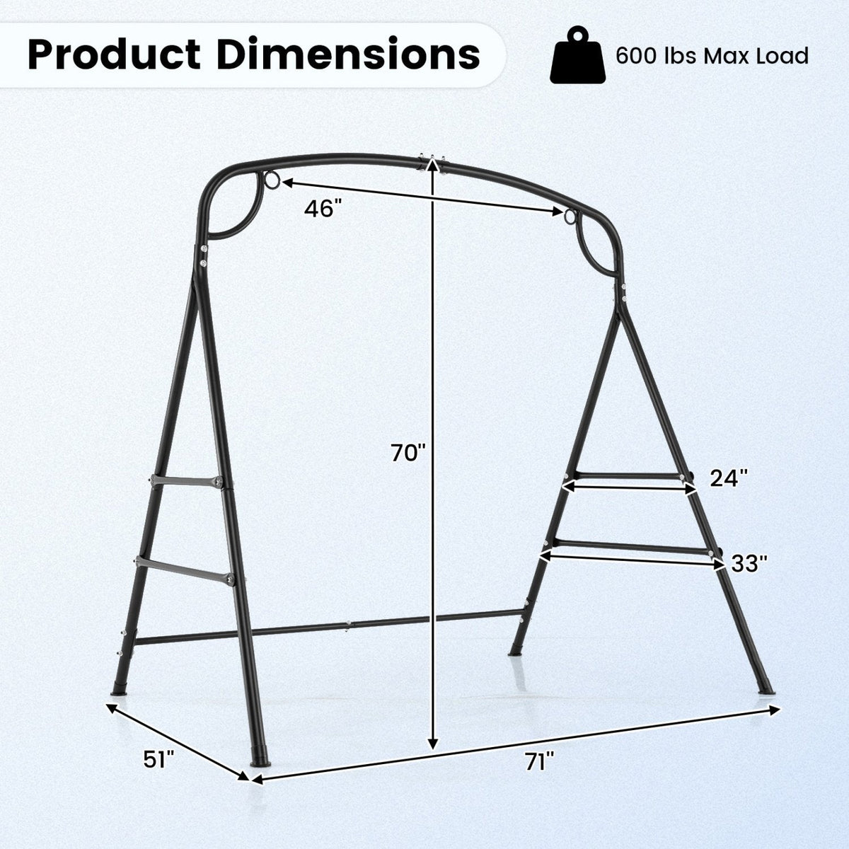 Outdoor Metal Swing Stand with 4 Support Bars and 2 Hanging Ways-Black