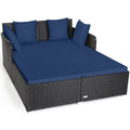 Spacious Rattan Daybed with Upholstered Cushions and Pillows, Navy