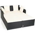 Spacious Rattan Daybed with Upholstered Cushions and Pillows, Off White