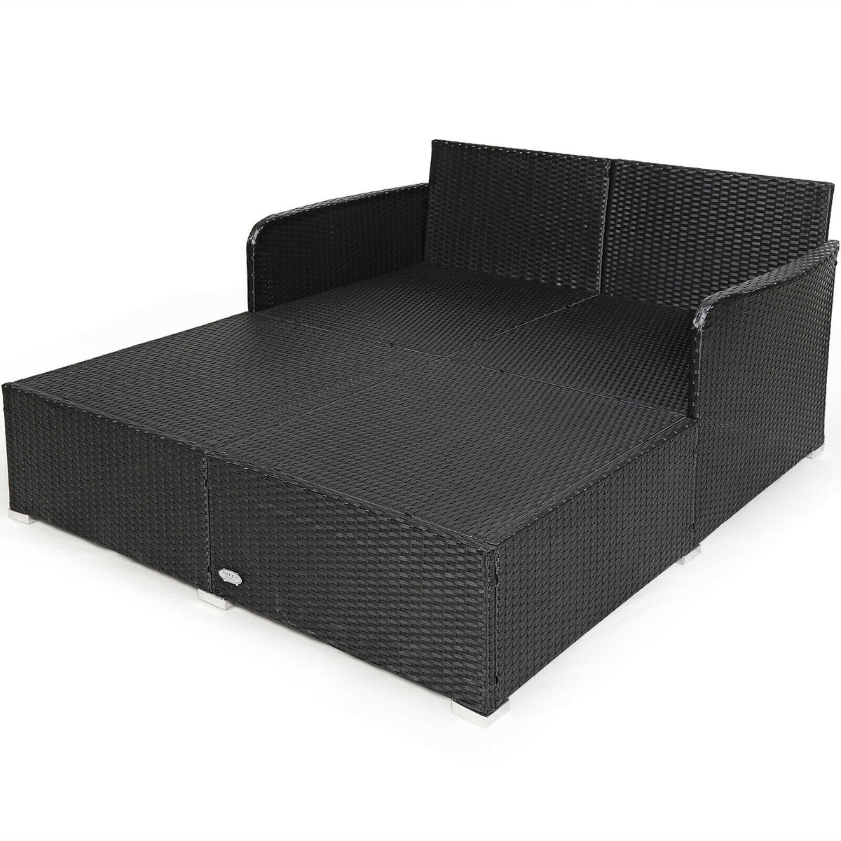 Spacious Rattan Daybed with Upholstered Cushions and Pillows, Off White