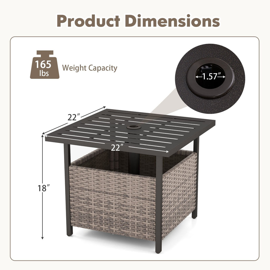 Outdoor Patio Rattan Wicker Steel Side Deck Table-Gray