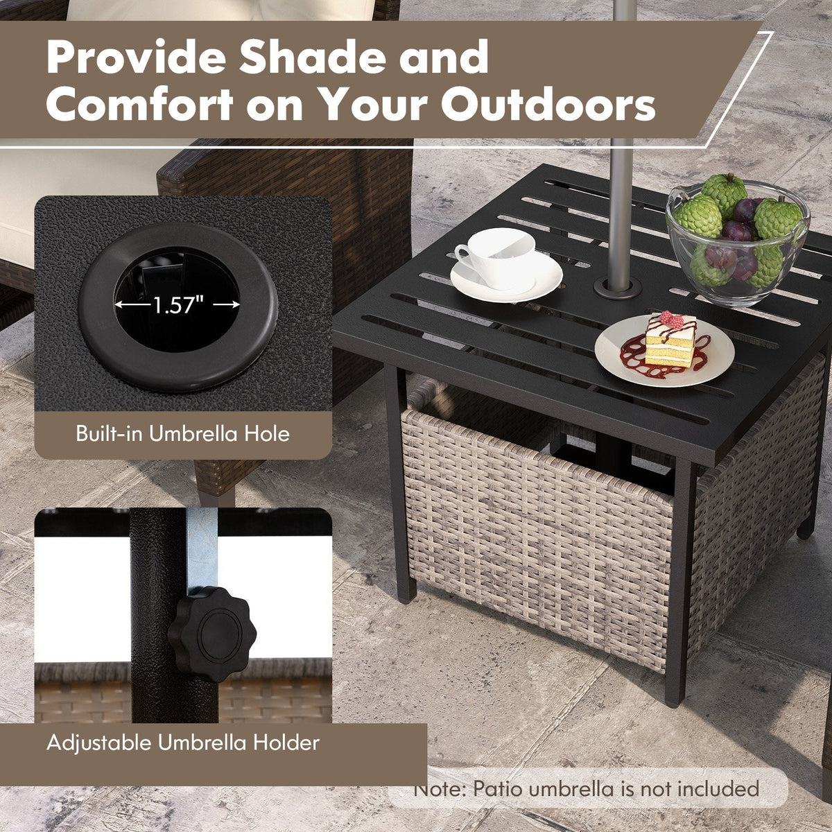 Outdoor Patio Rattan Wicker Steel Side Deck Table-Gray