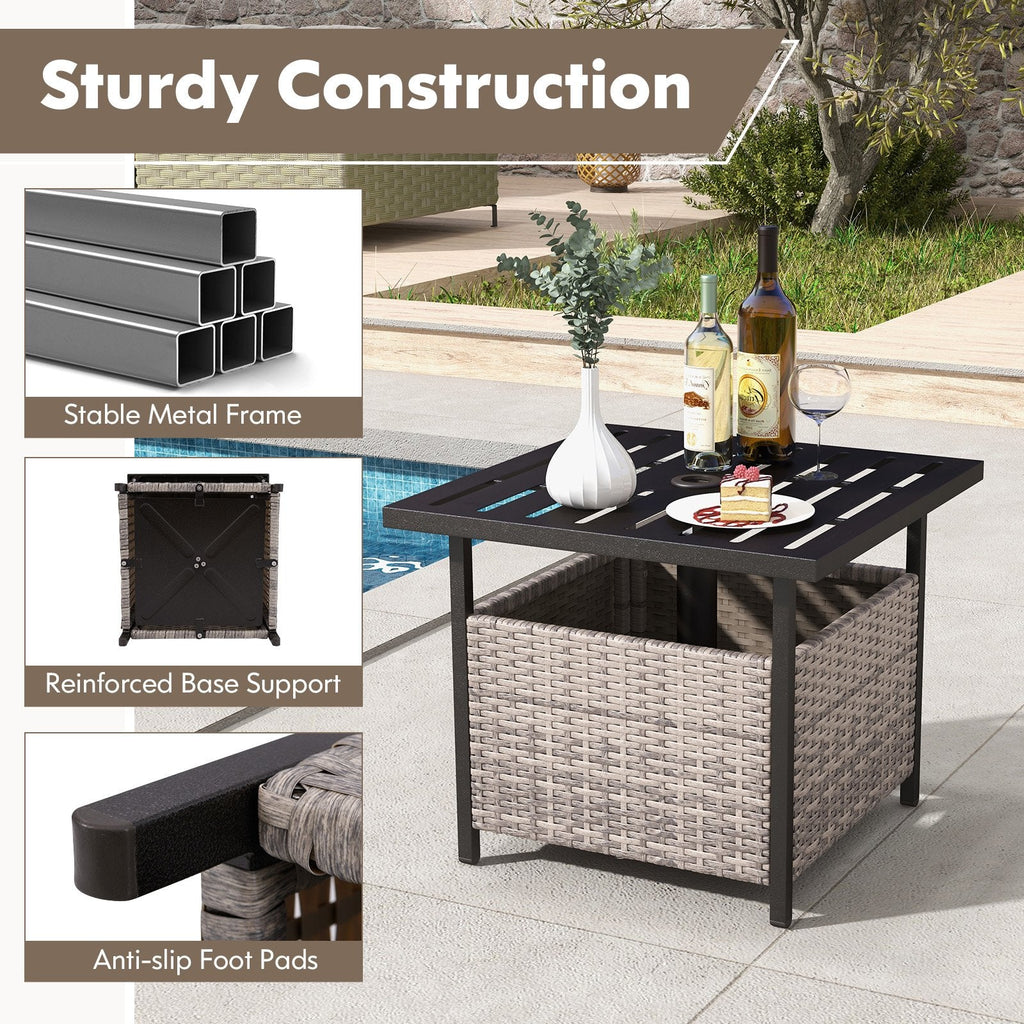 Outdoor Patio Rattan Wicker Steel Side Deck Table-Gray