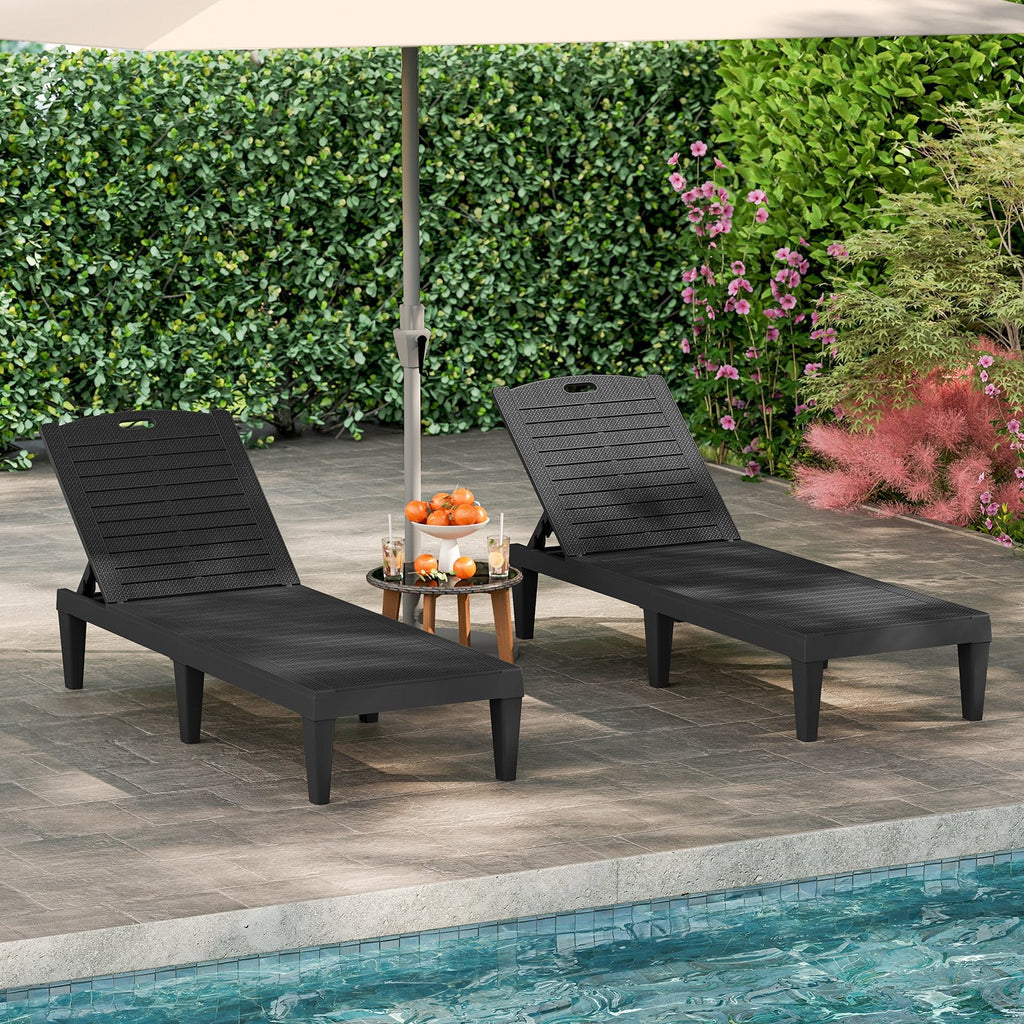 Set of 2 PP Chaise Lounge Chairs with Adjustable Backrests and 6 Legs, Black