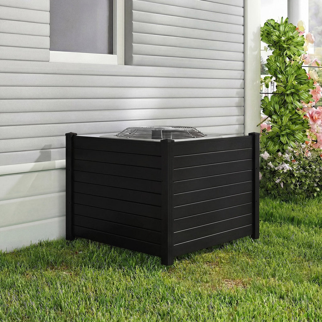 Outdoor PVC Privacy Screens Fence Panels with 20 Inch Long Stakes-Black