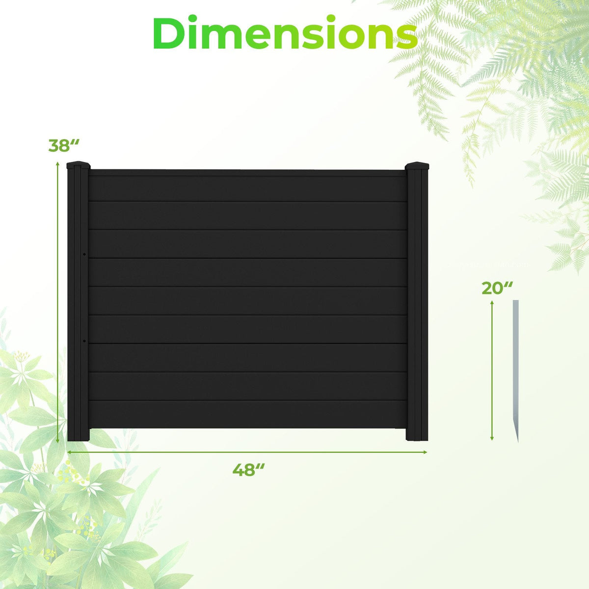 Outdoor PVC Privacy Screens Fence Panels with 20 Inch Long Stakes-Black