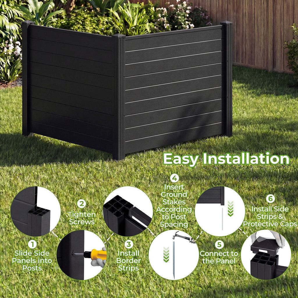 Outdoor PVC Privacy Screens Fence Panels with 20 Inch Long Stakes-Black