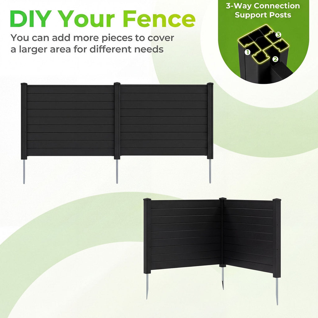 Outdoor PVC Privacy Screens Fence Panels with 20 Inch Long Stakes-Black