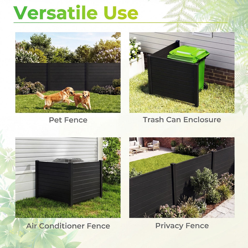 Outdoor PVC Privacy Screens Fence Panels with 20 Inch Long Stakes-Black