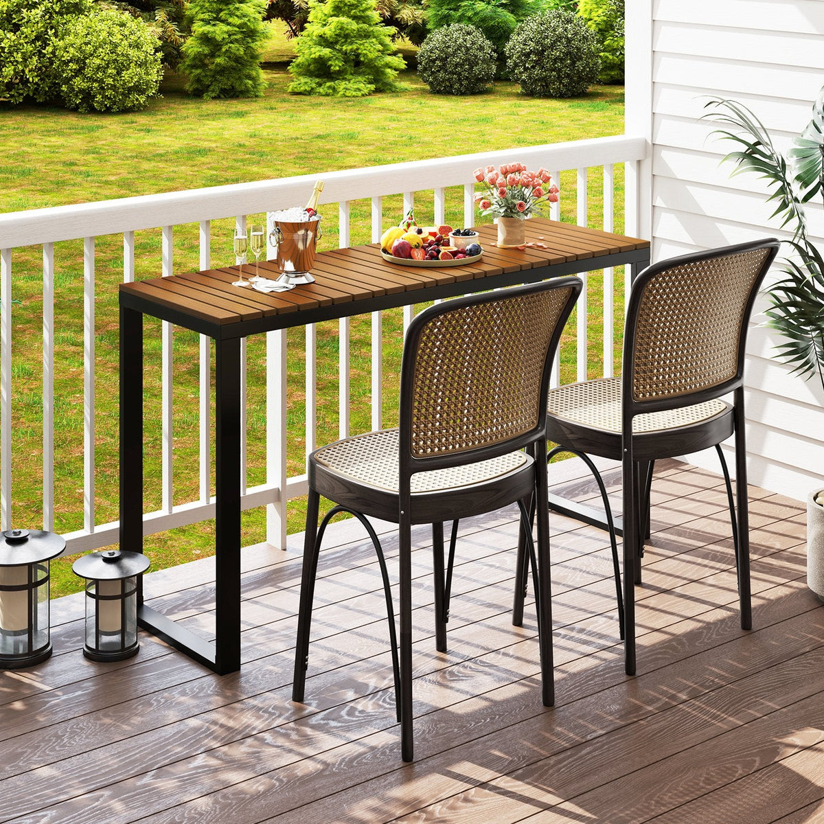 Outdoor Rectangle Console Table with Long-Lasting Acacia Wood Tabletop