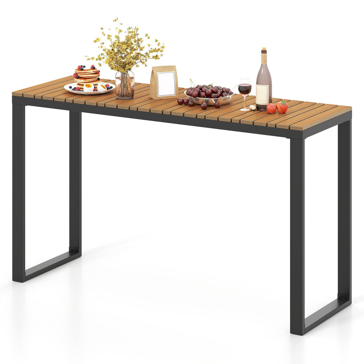 Outdoor Rectangle Console Table with Long-Lasting Acacia Wood Tabletop