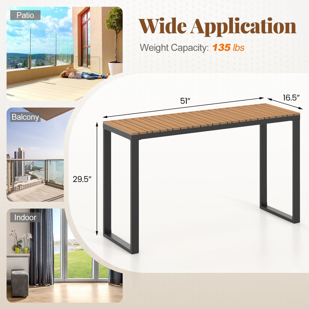 Outdoor Rectangle Console Table with Long-Lasting Acacia Wood Tabletop