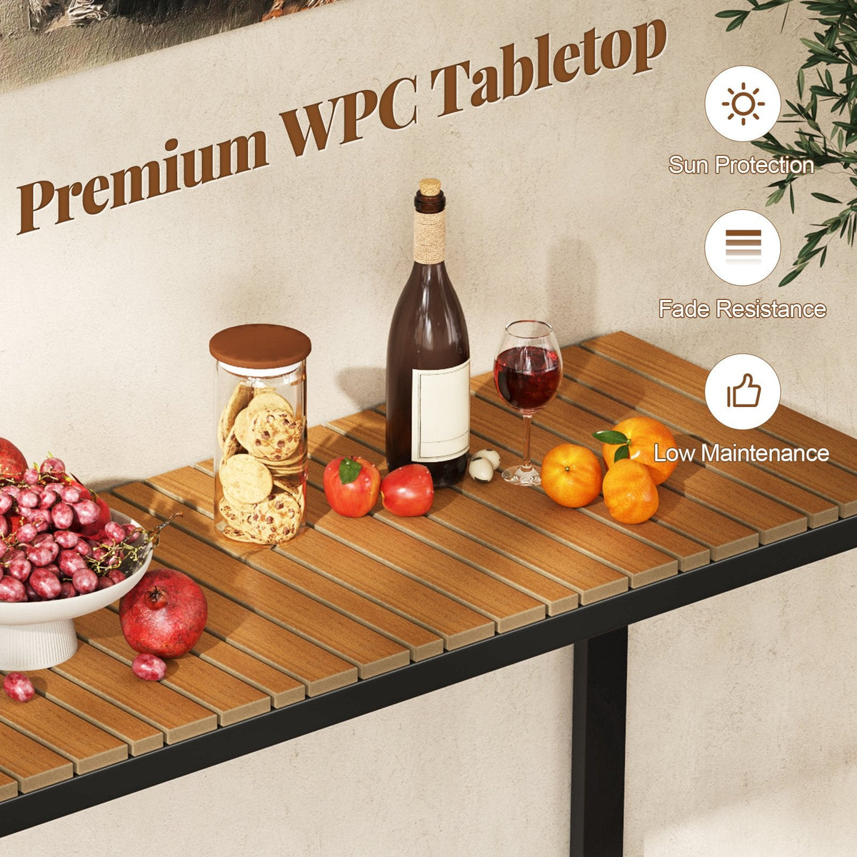 Outdoor Rectangle Console Table with Long-Lasting Acacia Wood Tabletop
