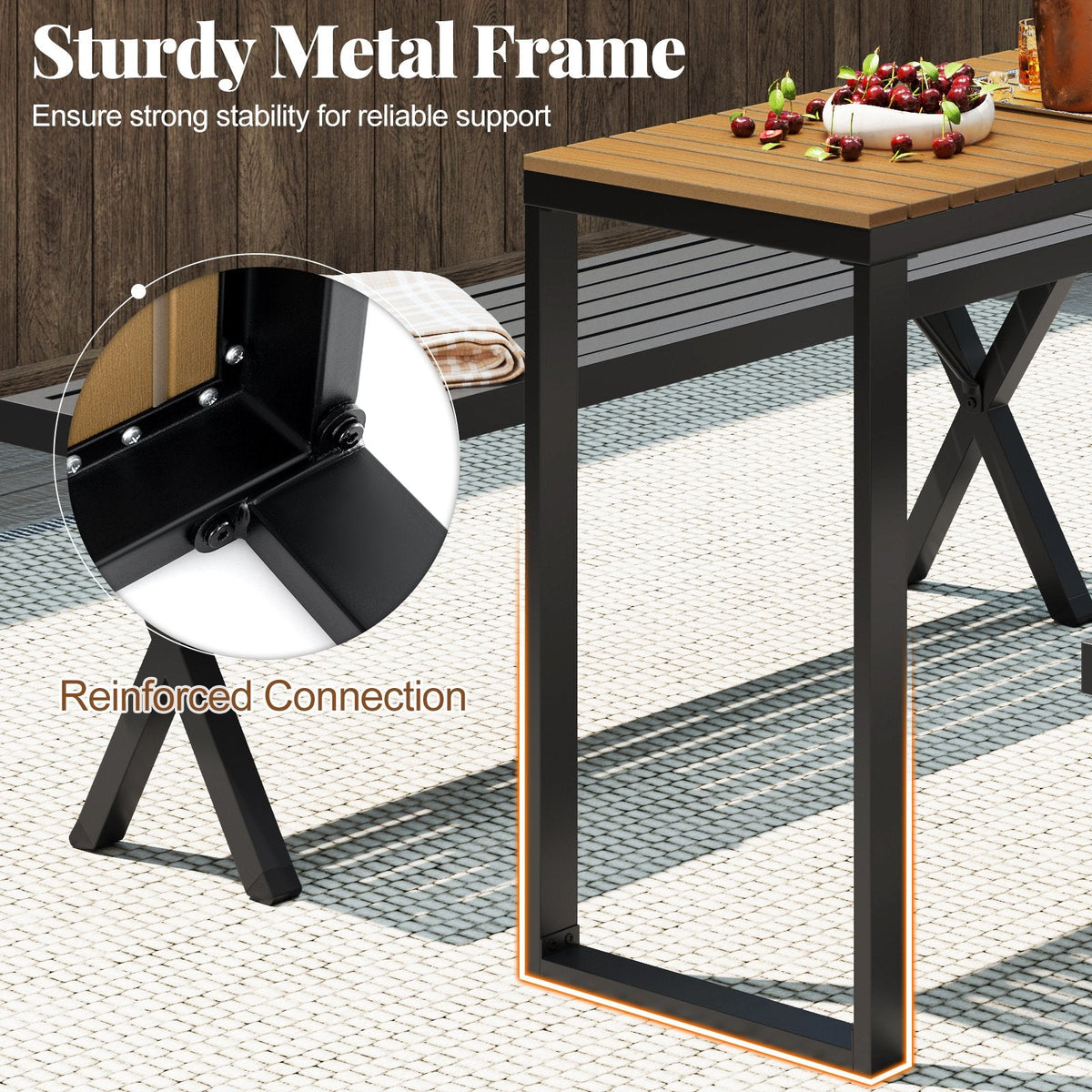 Outdoor Rectangle Console Table with Long-Lasting Acacia Wood Tabletop