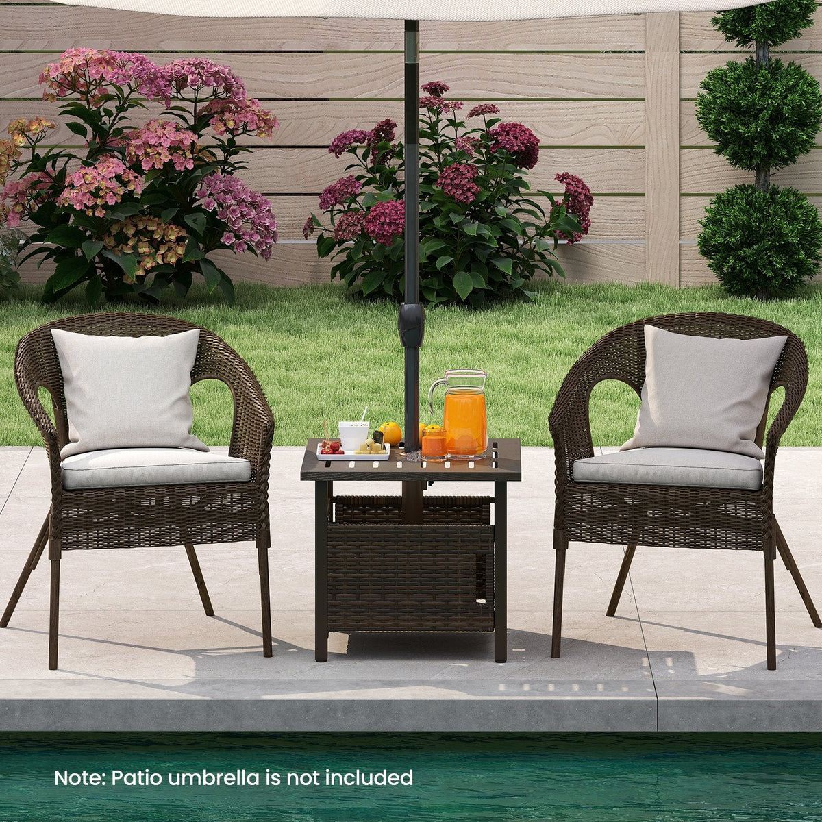 Outdoor Side Table with 1.93 inches Umbrella Hole All-Weather PE Wicker Patio Umbrella Table-Brown