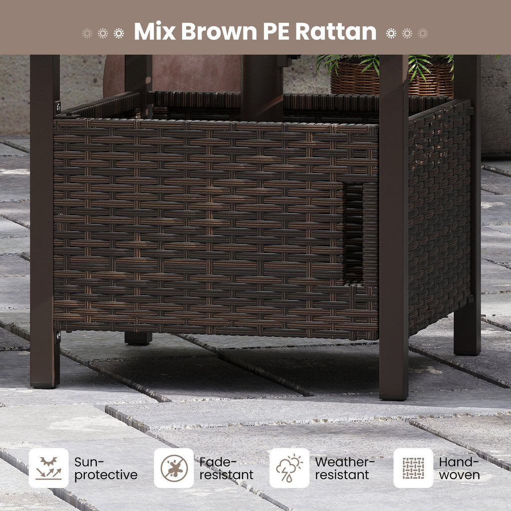 Outdoor Side Table with 1.93 inches Umbrella Hole All-Weather PE Wicker Patio Umbrella Table-Brown