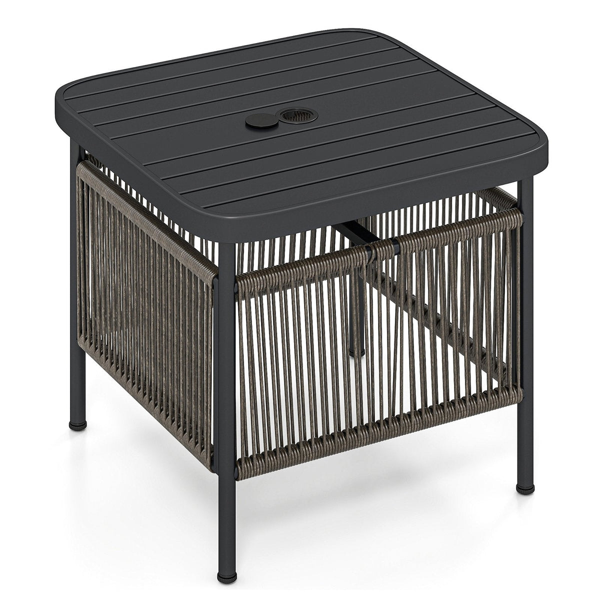 Outdoor Side Table with Umbrella Hole and Storage Shelf