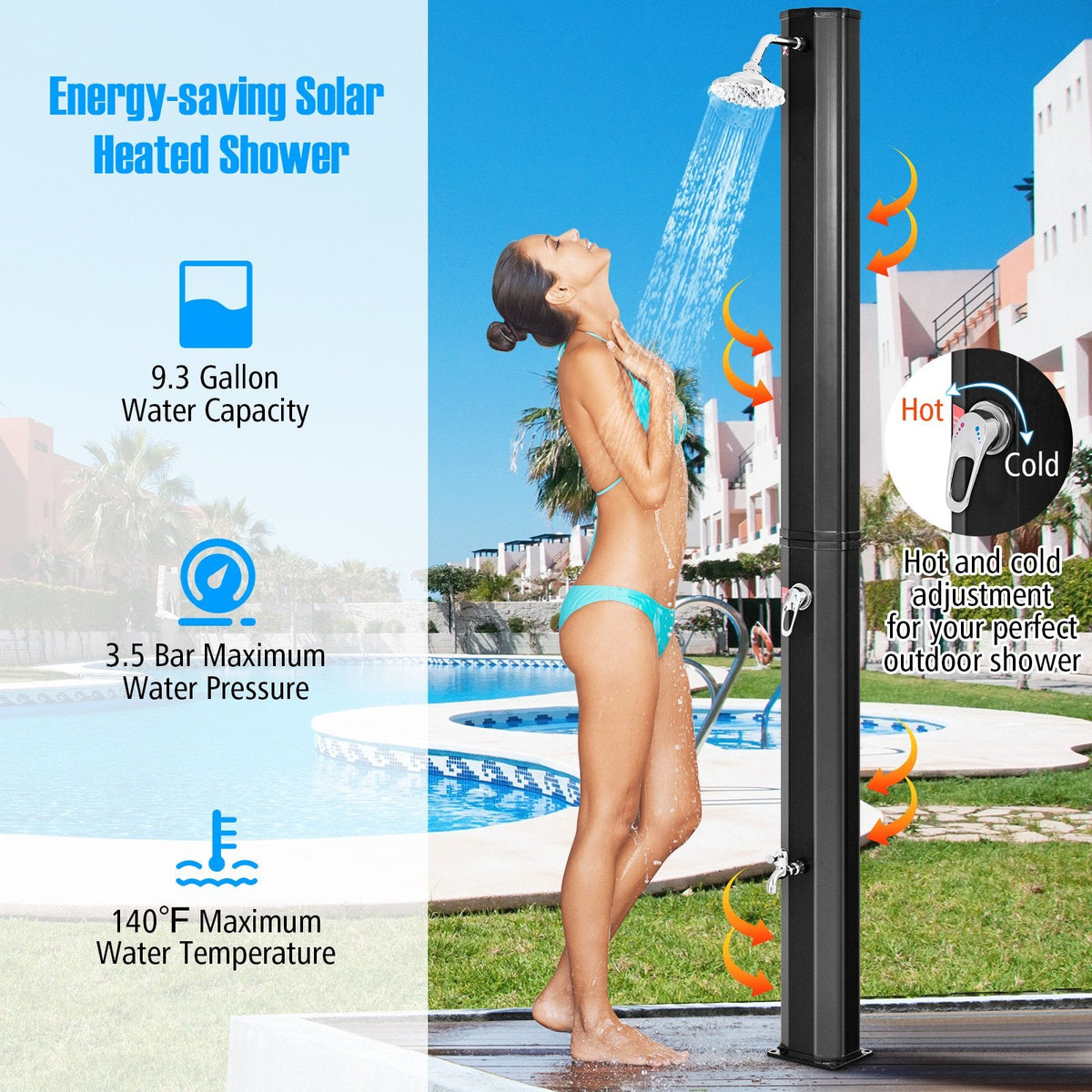 Outdoor Solar Heating 7.2 Ft Adjustable Shower Head