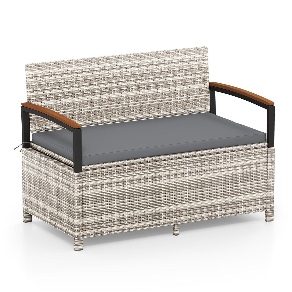 Outdoor Storage Bench Deck Box Patio Furniture with Cushion-Gray
