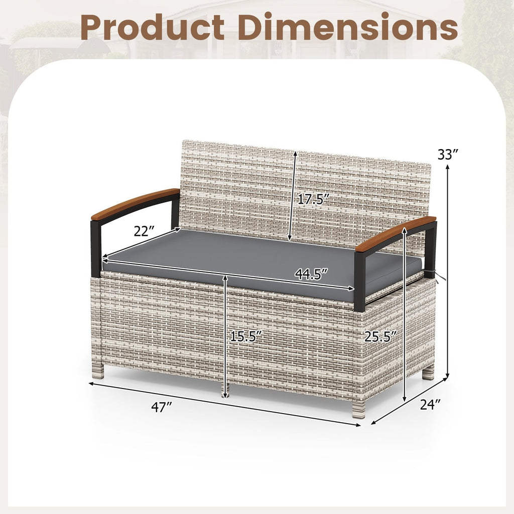 Outdoor Storage Bench Deck Box Patio Furniture with Cushion-Gray