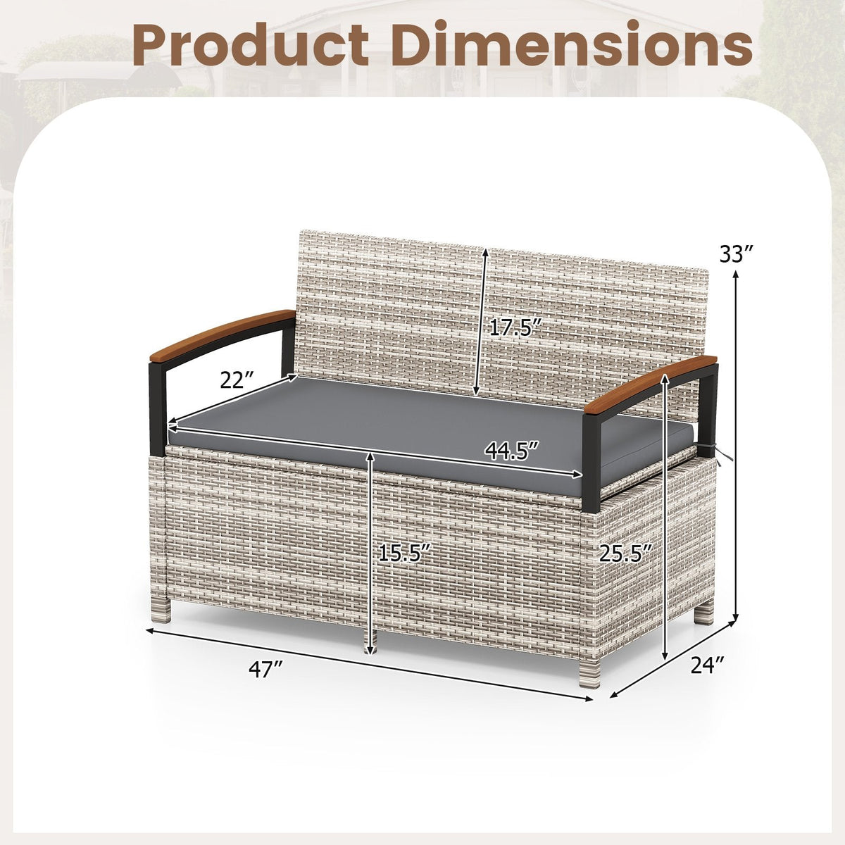 Outdoor Storage Bench Deck Box Patio Furniture with Cushion-Gray