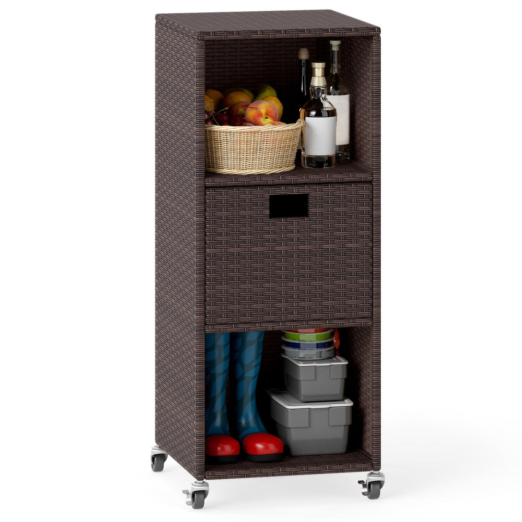 Outdoor Storage Cabinet with Drawer and 3 Shelves for Backyard-Brown