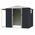 Outdoor Storage Shed with Lockable Double Sliding Door and Open Firewood Bay-Gray