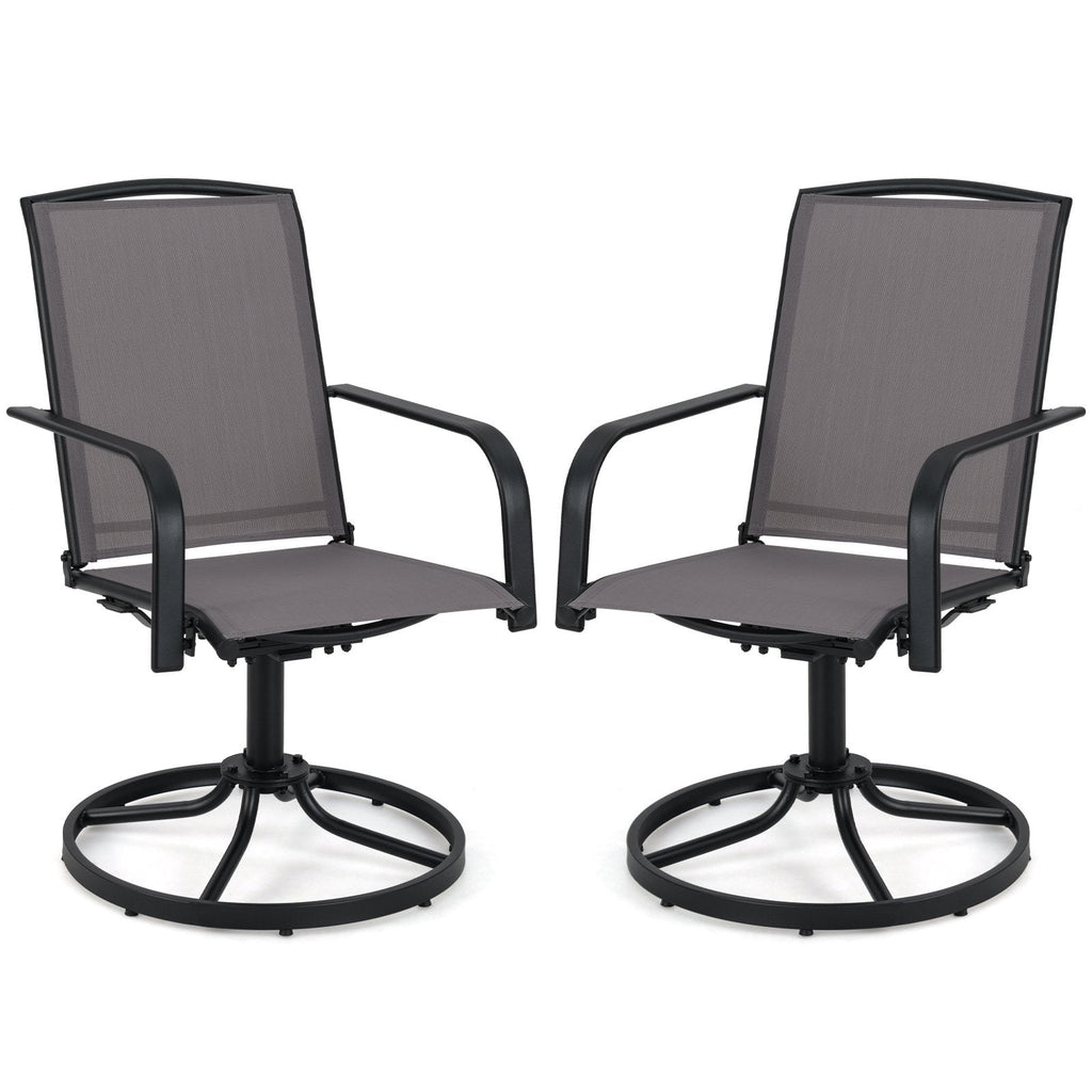 Outdoor Swivel Chairs Set of 2 with High Back and Breathable Seat-Gray