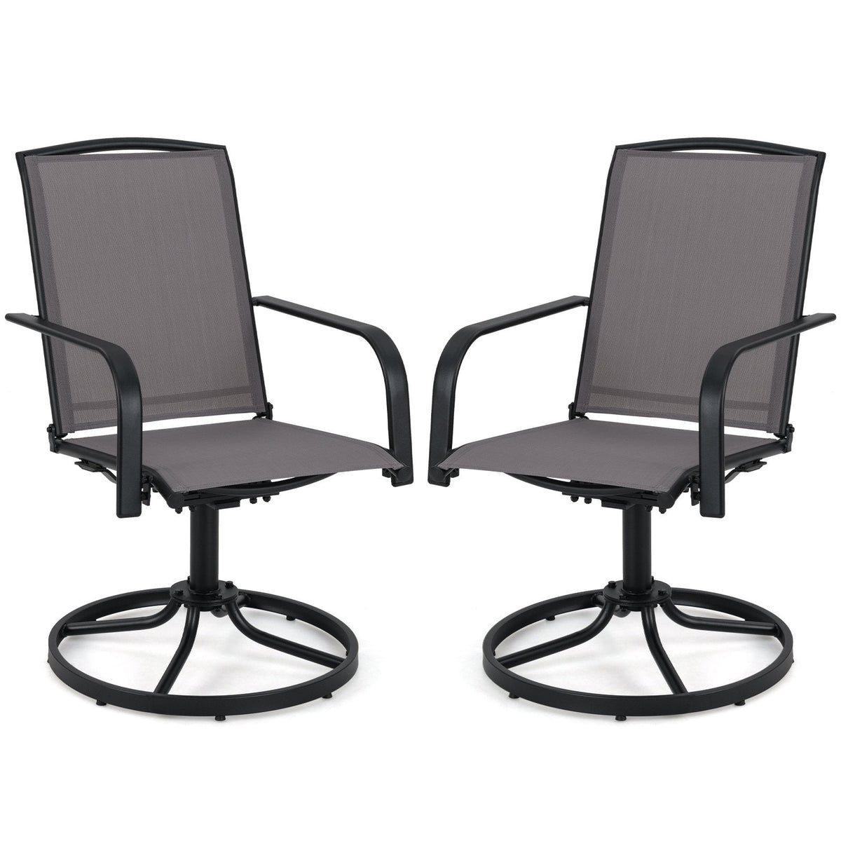 Outdoor Swivel Chairs Set of 2 with High Back and Breathable Seat-Gray