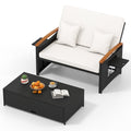 Outdoor Wicker Daybed Set with Reclining Back and Storage Ottoman, Off White
