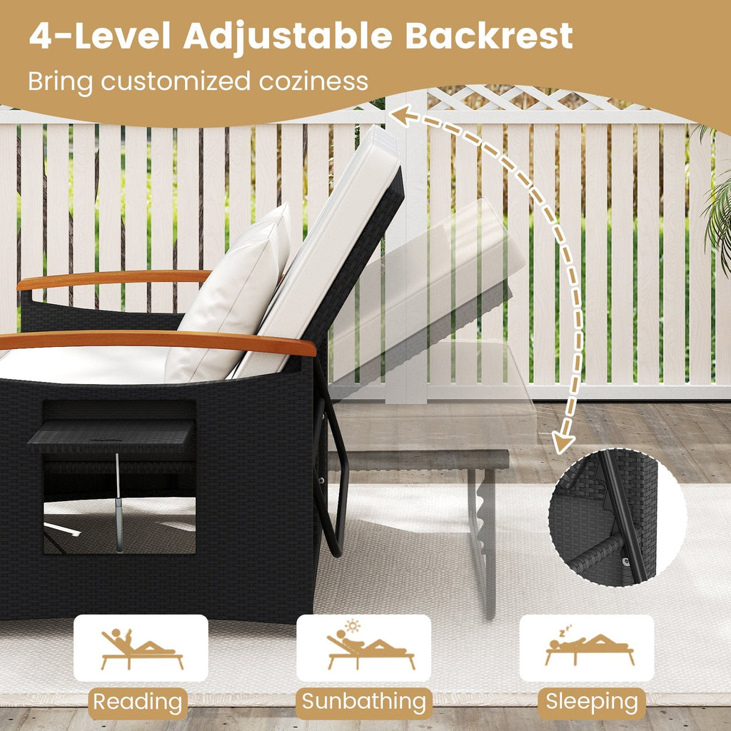 Outdoor Wicker Daybed Set with Reclining Back and Storage Ottoman, Off White