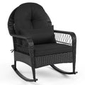 Outdoor Wicker Rocking Chair with Anti-Tip Stoppers and Thick Cushions for Porch-Black