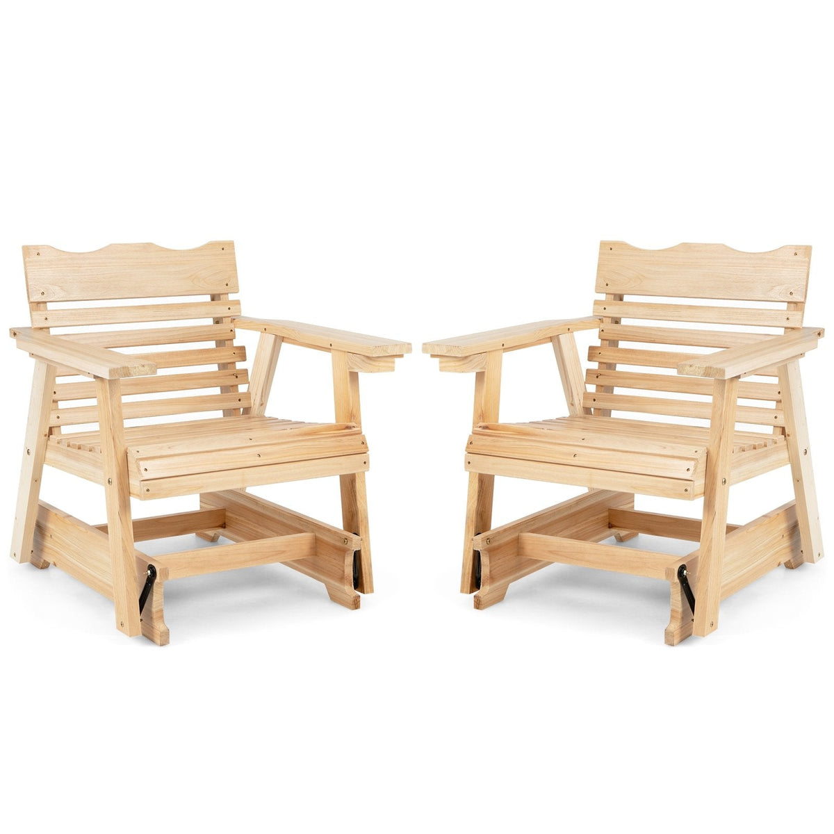 Outdoor Wood Rocking Chair with High Back and Widened Armrests