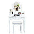 Oval Mirror Vanity Set, with 10 LED Dimmable Bulbs and 3 Drawers-White