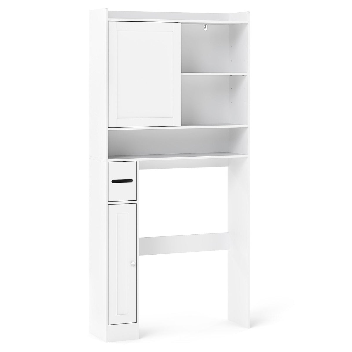 Over-the-Toilet Storage Cabinet Standing Toilet Rack with Sliding Door-White