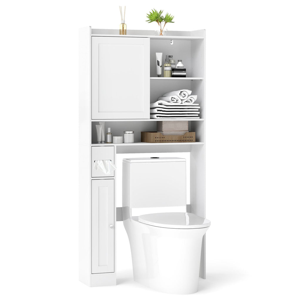 Over-the-Toilet Storage Cabinet Standing Toilet Rack with Sliding Door-White