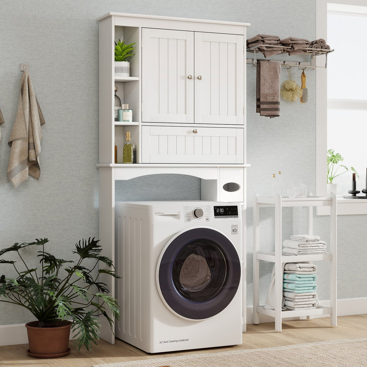 Over the Toilet Storage Cabinet with Adjustable Shelf and Bottom Bar-White