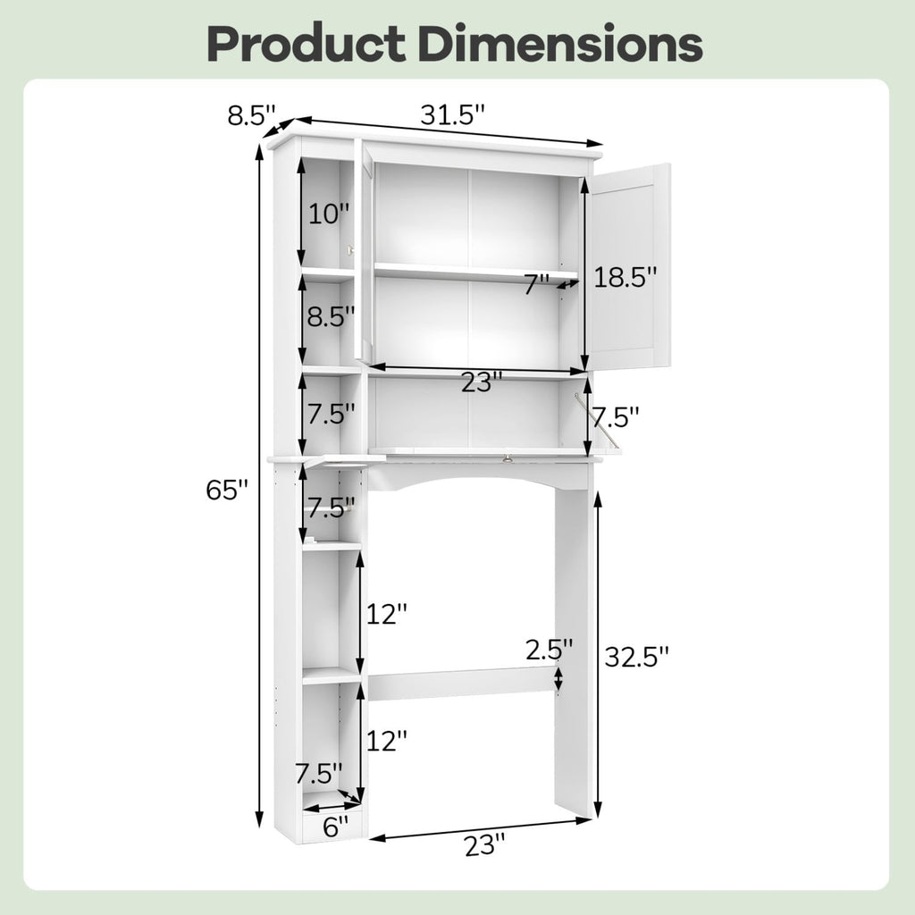 Over the Toilet Storage Cabinet with Adjustable Shelf and Bottom Bar-White