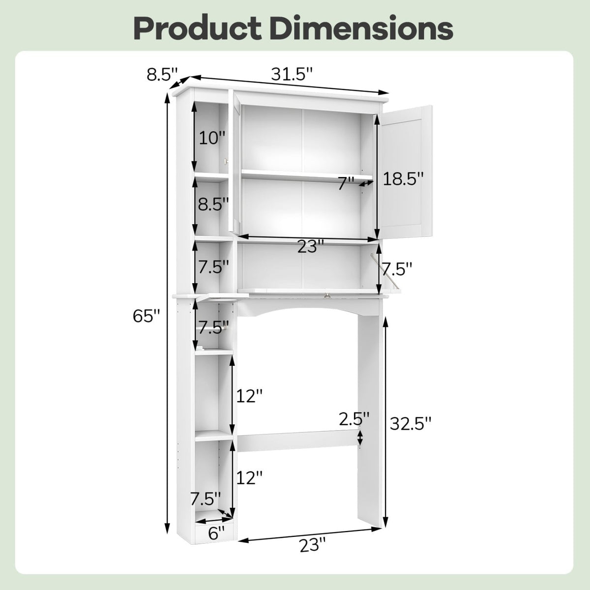 Over the Toilet Storage Cabinet with Adjustable Shelf and Bottom Bar-White